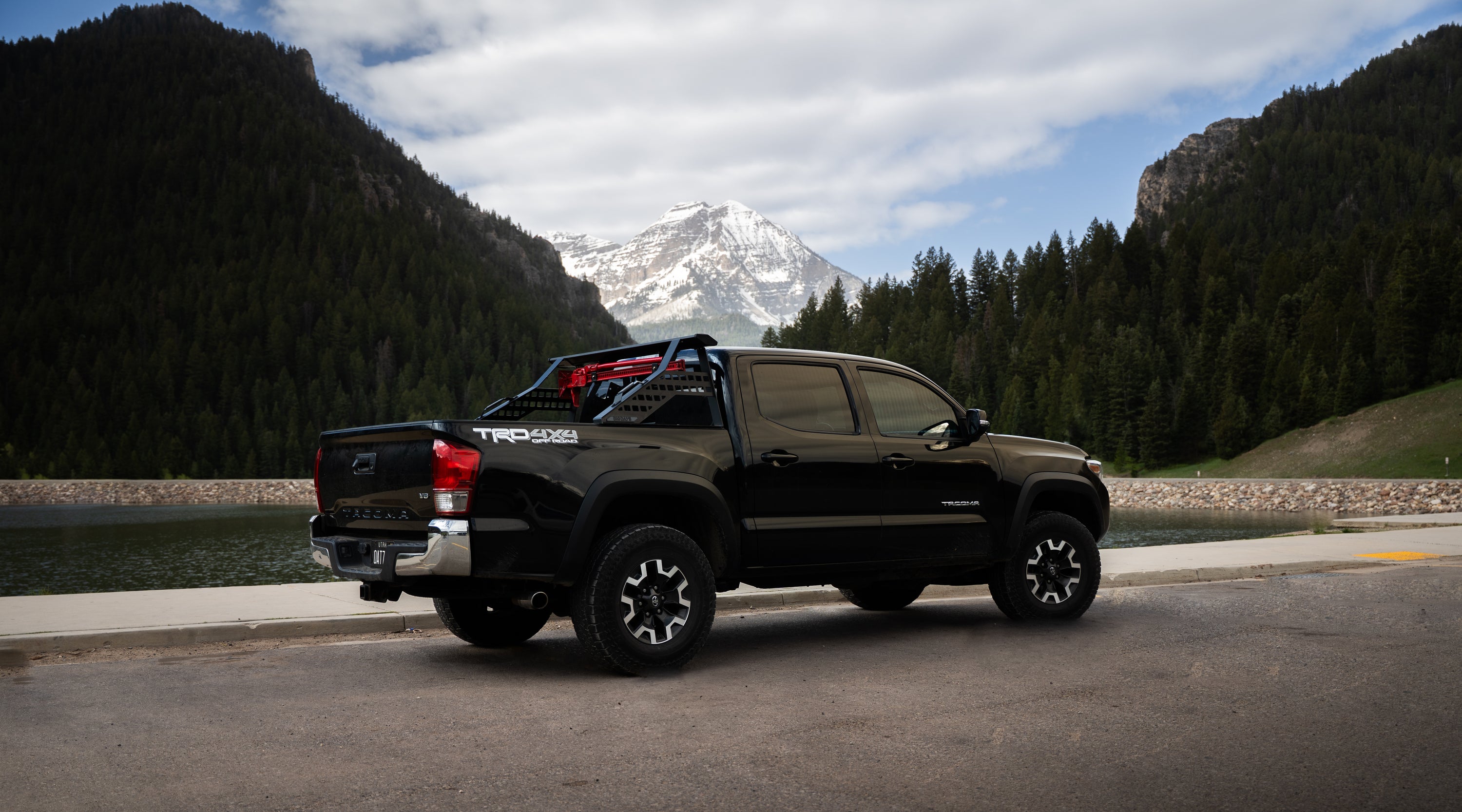 A Chase Rack on a Toyota Tacoma the Big Days System that holds lights, mountain bikes, dirt bikes and more
